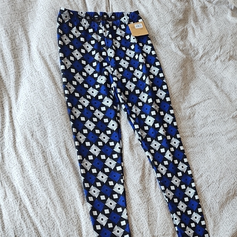 Geometric Blue and White Lined Leggings